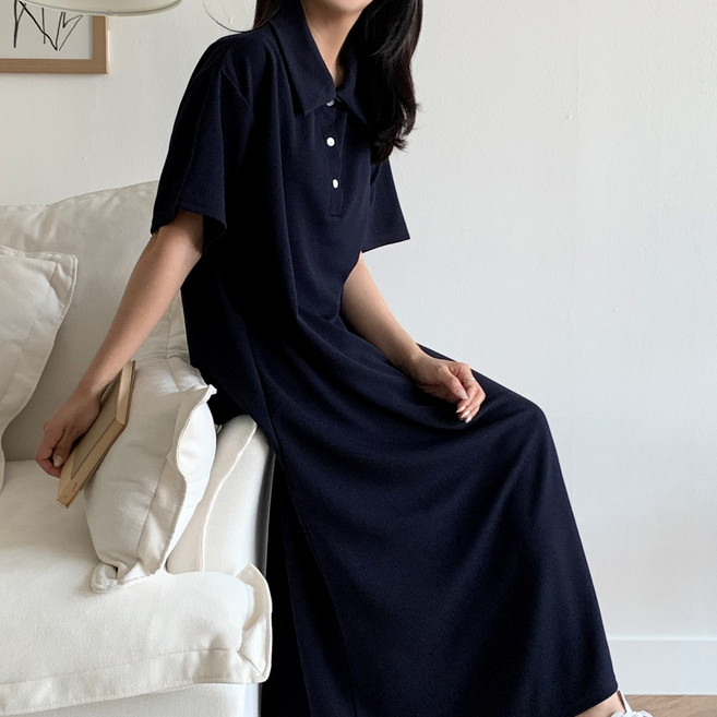 더한땀 소프트터치 반팔 카라 원피스