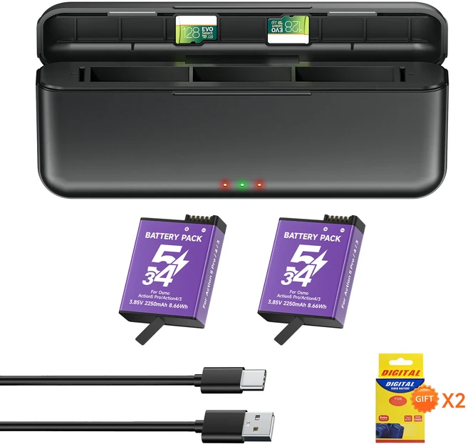 호환 2250mAh DJI Osmo 행동 6 5 직업적인 4 3 스포츠 카메라 부속품전지 + 슬롯 충전기, 06 2 Battery 1 Charger, 01 CHINA