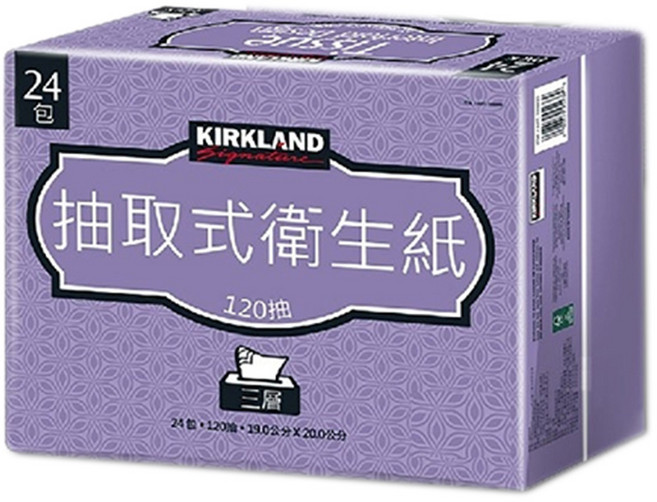 Kirkland Signature 科克蘭 三層抽取式衛生紙 120張x24包, 1個, 1個裝