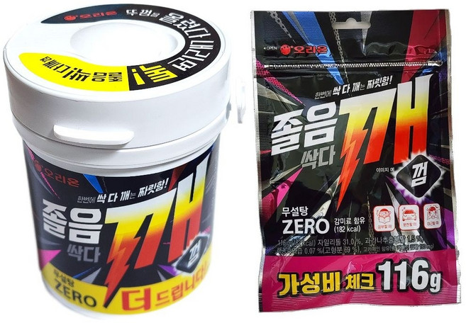 오리온 졸음싹다깨 무설탕 껌 용기 102g + 리필 116g, 218g, 2개