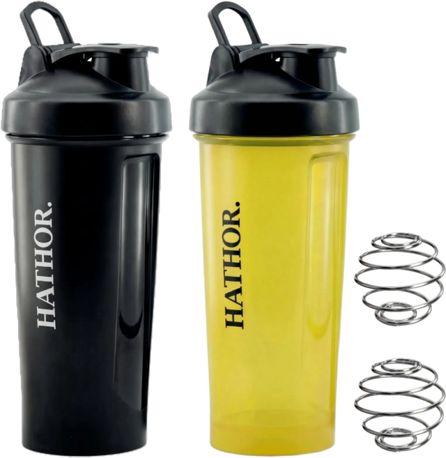 하토르 프리미엄 곡면구조 쉐이커 보틀, 2개, 800ml, 블랙(화이트)+옐로우