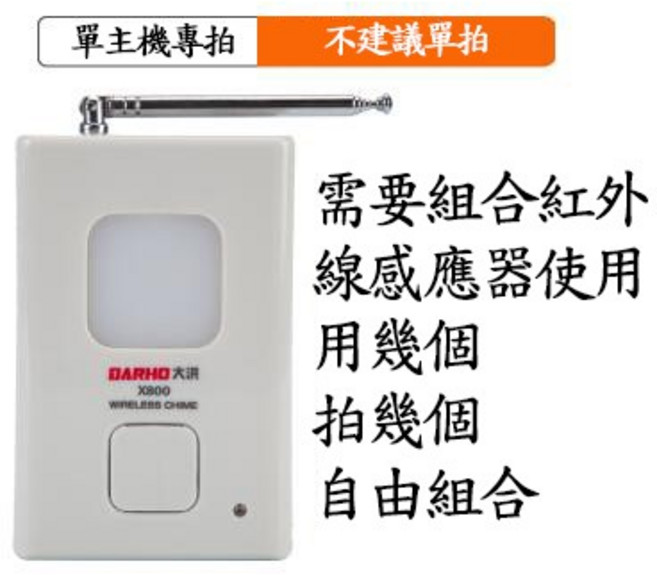 大洪 無線門鈴 NCC認證 黑馬HAMA 分離式感應警報, 1個, 主機