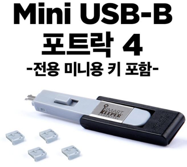(스마트키퍼) 포트 잠금장치 스틱형 Mini USB-B 포트 락 스마트키퍼 UL04PKGY (그레이/미니키1개+커넥터 4개), 1개