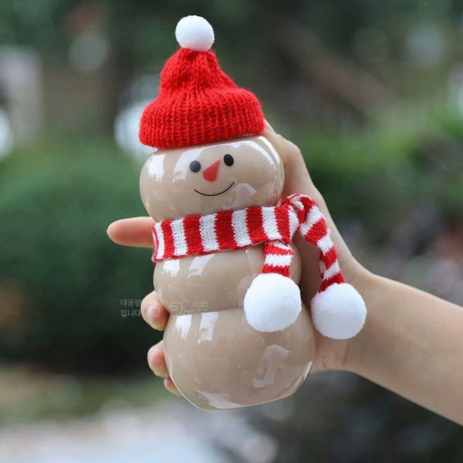 눈사람보틀 텀블러 우유 병 음료 밀크티 투명, 200개, 1L, 병+레드 구멍 뚜껑+캡+스카프