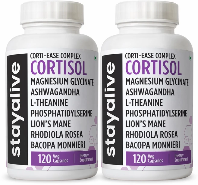 Stayalive 코르티솔 매니저 L-테아닌 아쉬와간다 글리신 마그네슘 포스파티딜세린 120 베그 캡슐로 15-in-1 복합체 보충, 2개, 120정 - 쿠팡
