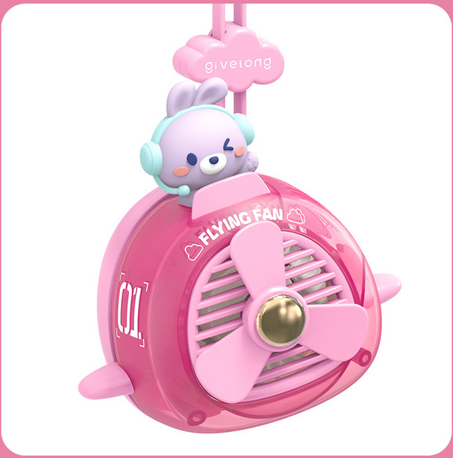 애니버디즈 어린이 휴대용 목걸이선풍기 충전식, 핑크래빗, 핑크래빗, 선풍기