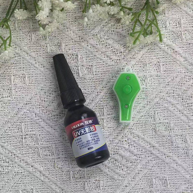 IIUXIN UV 無影膠 玻璃茶几金屬水晶工藝品專用膠 透明無痕 附UV小電筒, 1個, 9毫陞 瓶 送紫外綫 小電筒 慢幹, 9毫陞, 慢幹