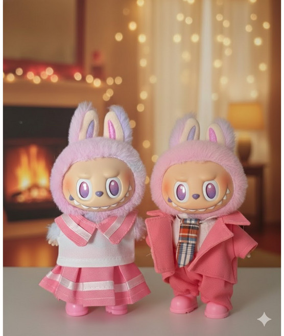 핑크팝 라부부 인형옷 1 2 3세대 전용 의상 세트 세일러복 투피스 or 수트 세트 라부부호환 라부부꾸미기 라부부옷 라부부인형 키링, 1개, 핑크 세일러룩