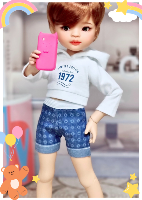 #파올라레이나 32cm 옷( 진청무늬 롤업 반바지 )[마구샵]#구체관절인형#bjd#인형옷#다락아이#관절바디#완제품, 1개