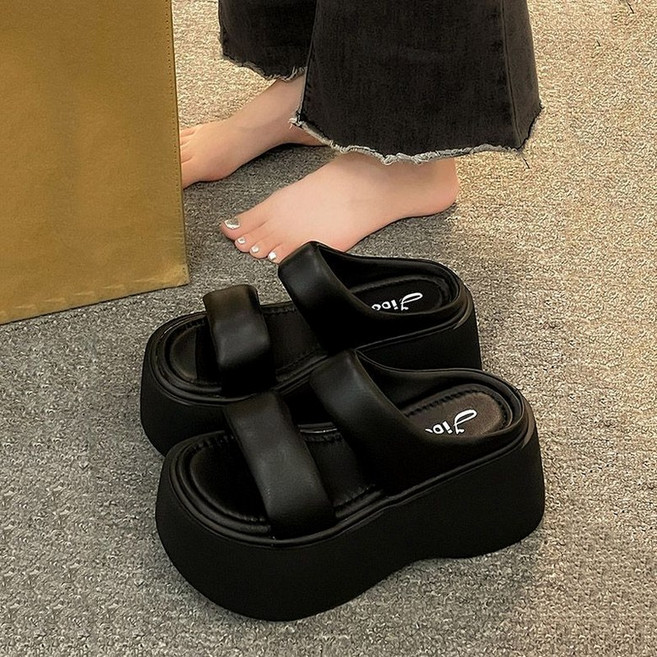여성용여름신상 통굽슬리퍼 밖 패션 7cm 키높이 슬리퍼 캐쥬얼 일자슬리퍼