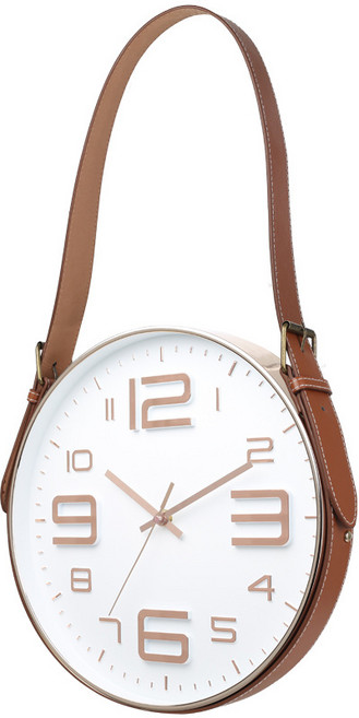 무소음 가죽스트랩 거실 벽시계 300, 6005 화이트 골드, 6005-화이트 골드