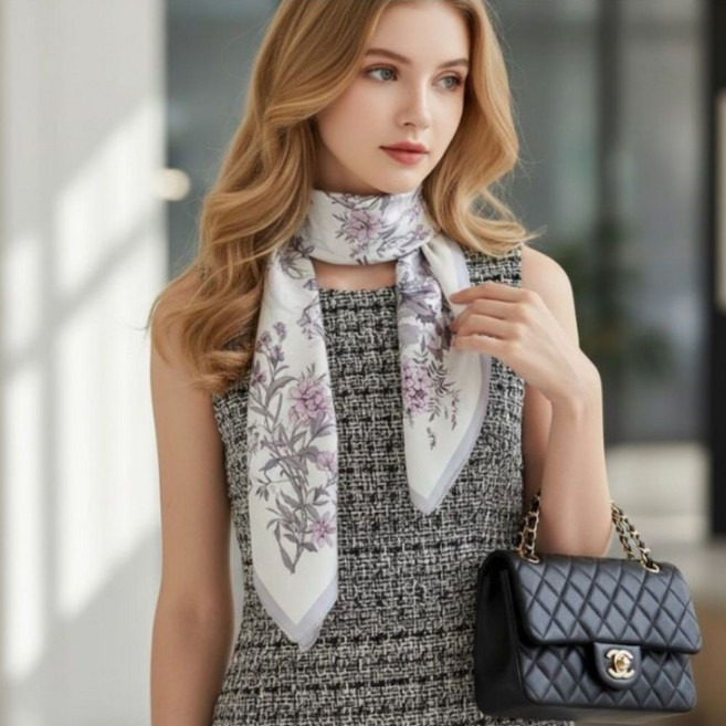 루비앤 실크 명품 디자인 스카프 화사한 봄 간절기 사각 고급 90x90 스카프 머플러