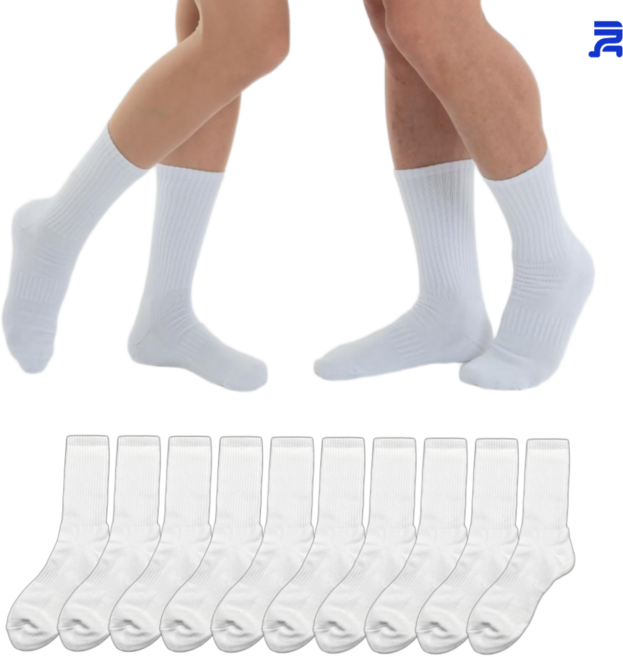 청춘양말 듀얼 발땀안차는 면100 남성용 큰발 장목 양말 무지쿠션 스포츠, 화이트, 10개