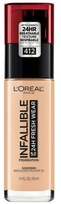 L'Oreal Infallible Fresh Wear Foundation 로레알 인팔리블 프레쉬 웨어 파운데이션 30ml, 412 Warm Ivory, 1개