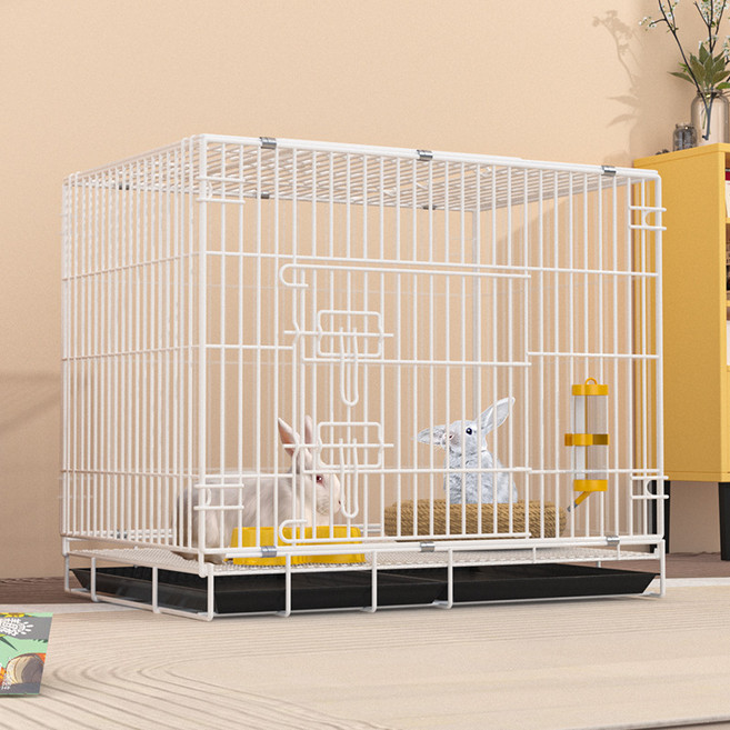 兔子籠 寵物籠 摺疊免安裝 防蟲防卡 雙層空間 兔籠 貓籠, 白色70單層2.0加密【70*50*59】:籠子+托盤+腳墊+掛碗 × 1個