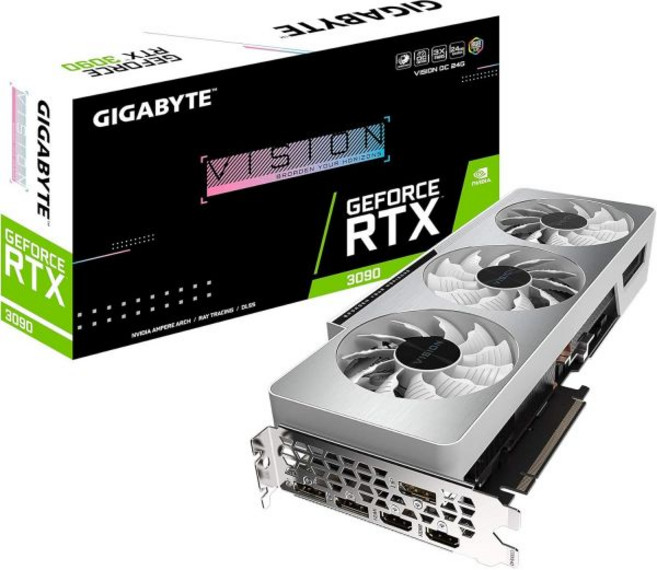 기가바이트 지포스 RTX 3090 비전 OC 24G 그래픽 카드 3배 윈드포스 팬 24GB 384비트 GDDR6X GV-N3090VISION OC-24GD 비디오 재생품