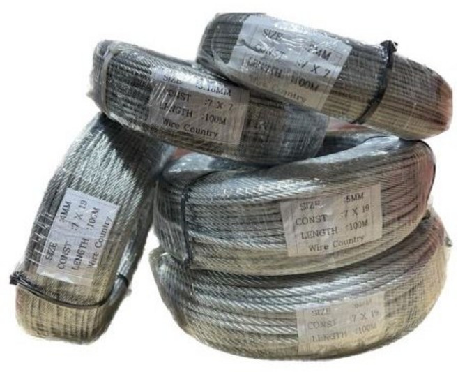 와이어나라 AC와이어 철와이어 AC와이어로프 철와이어로프 일반와이어 1.2mm~6mm 50M~100M 와이어 와이어로프, 4.0mm X 100M (7x19) = 1개, 1개