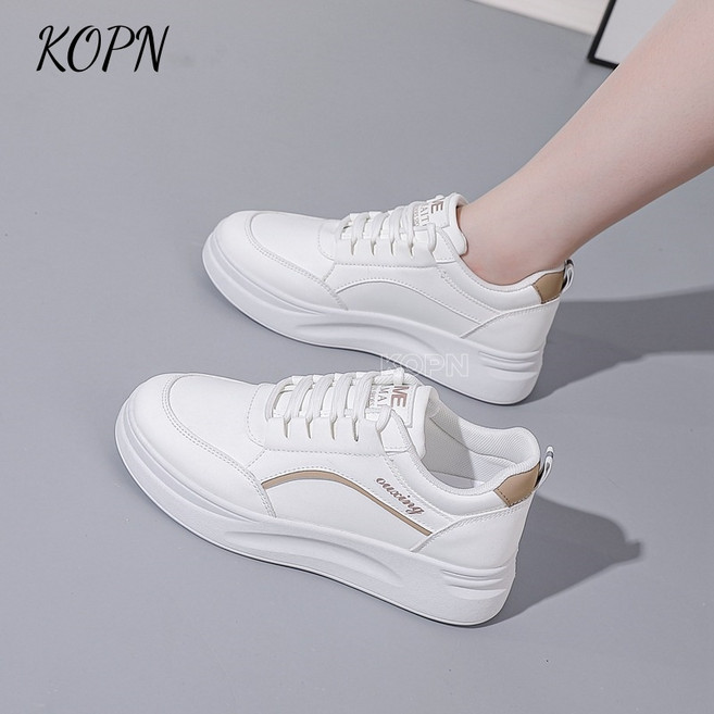 KOPN 신발녀 봄철 높은 용모치 백합 캠퍼스 평저 캐주얼 흰 신발녀
