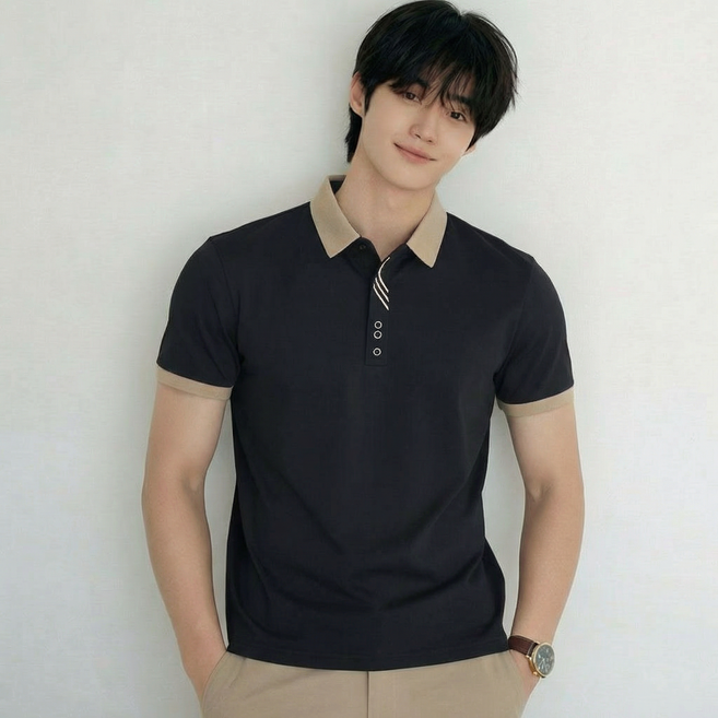 스티드 쿨링 사선 반팔 카라티