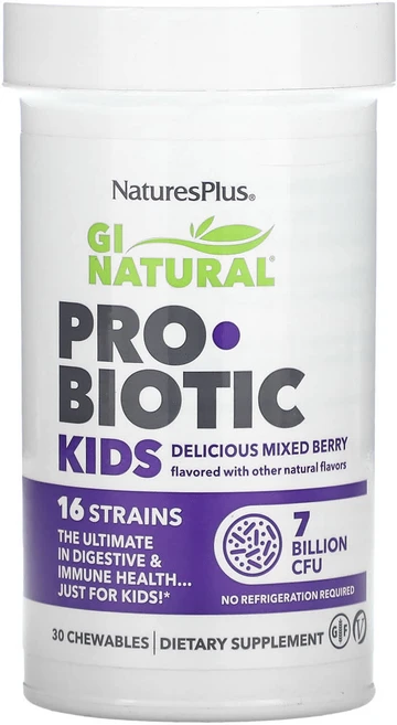 NaturesPlus GI Natural 프로바이오틱 키즈 상큼한 혼합 베리맛 70억CFU 츄어블 30개, NaturesPlus GI Natural 프로..., 1개, 30정 - 쿠팡