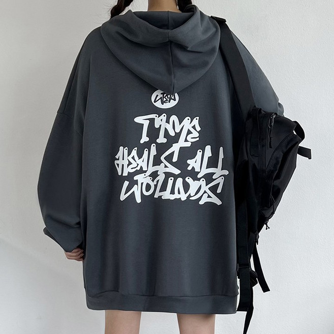 [국내제작/오버핏] 남여공용 박시 그래픽 프린팅 캐주얼 빅사이즈 후드티 3color