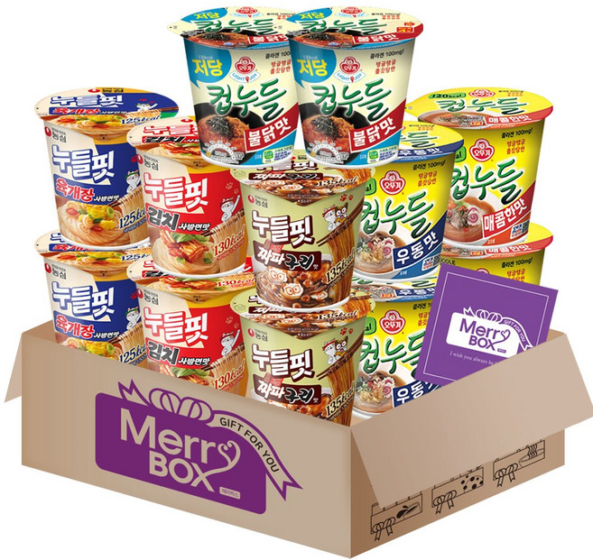 컵누들 12개 세트(매콤한맛2+우동2+불닭맛2)+누들핏(육개장사발면맛2+김치사발면맛2+짜파구리맛2)+메세지카드, 1박스
