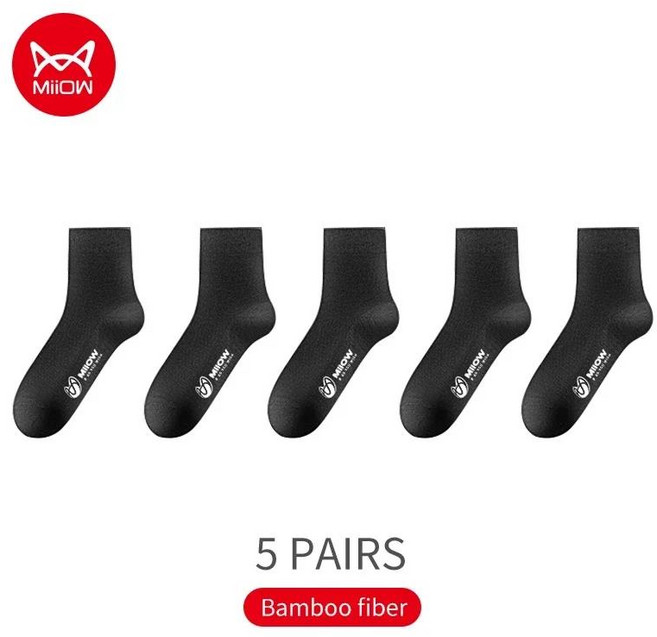 MiiOW 5 쌍 대나무 섬유 남성 양말 항균 남성 중반 튜브 양말 통기성 탈취제 안티 슬립 남자 따뜻한 중반