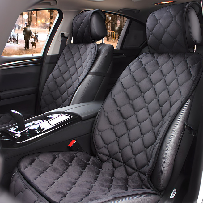 GMZ MOTORS 汽車座椅套 車用超細纖維冬季座椅 前座 Rakkeep, 黑色方塊