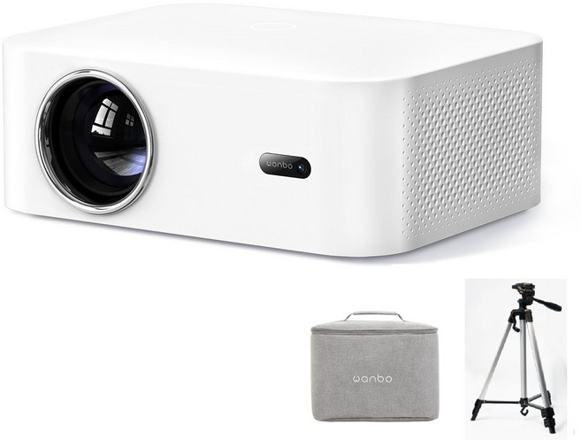 wanbo 안드로이드 내장 오토포커스 오토키스톤 Full HD 450 ANSI 빔 프로젝터 X2 Max 삼각대 가방 포함