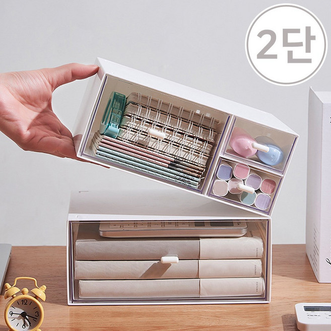 아모르주 2단 데스크 오거나이저 책상 수납 서랍 정리함, 화이트, 1개