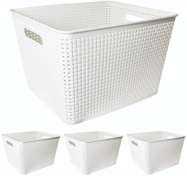 코드86 사각 수납 플라스틱 펜트리 바구니, 화이트, 4개