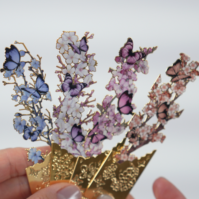 고급 책갈피 행운 북마크 독서 북클립 북스토퍼 우드 메탈 책갈피, 포장없음, 4-1. [ART]나비의꿈세트(4개입)