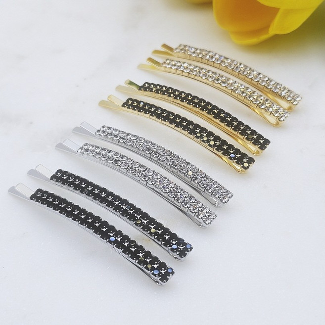 [세트핀]더블라인 큐빅실핀 두줄 헤어실핀 포인트 큐빅실핀 2p