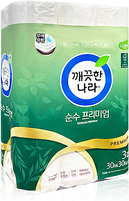 깨끗한나라 3겹 데코 순수 프리미엄 천연펄프 롤화장지 30m, 30개입, 1개