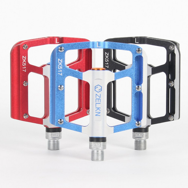 젤큰 자전거 알루미늄 페달 MTB 로드 3베어링 평페달 ZK517, 블루