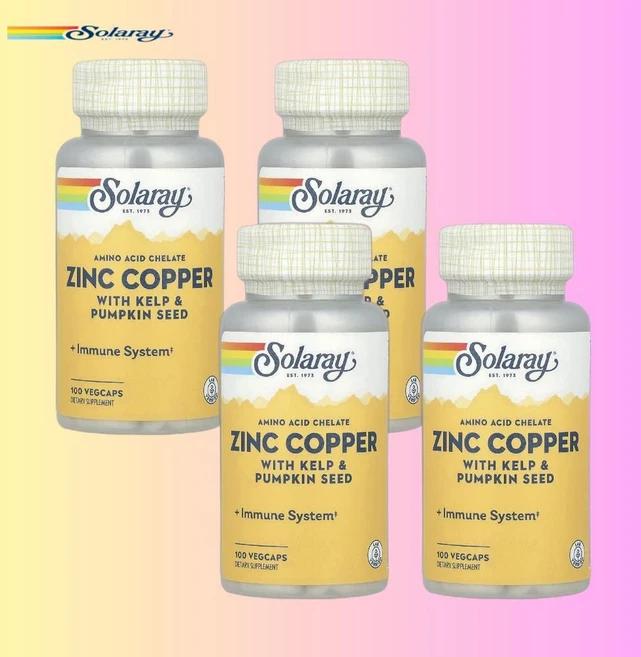 솔라레이 징크 코퍼 아연 해조류 및 호박씨 쿠커베타 페포 베지 캡슐 100정 4통 - 쿠팡