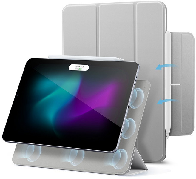 ESR 아이패드 마그네틱 폴리오 펜슬 수납 케이스, 실버그레이, 1개