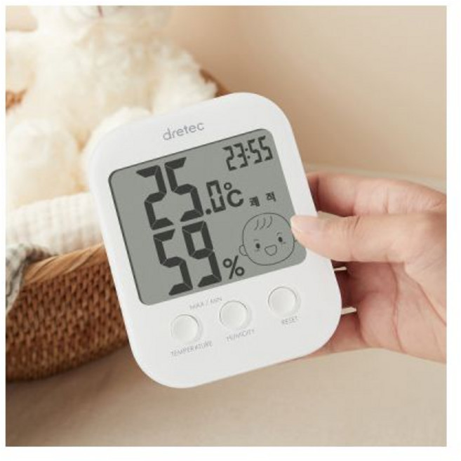디지털 온습도계 O 430 화이트 한글 표기 유아 탁상형 스탠드형 자석 출산 선물 드레텍, 1개