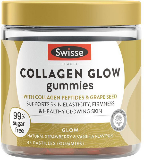 호주 스위스 Swisse Collagen Glow 뷰티 콜라겐 글로우 구미 딸기 바닐라맛 츄어블, 45정, 6개