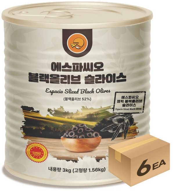 1박스) 에스파씨오 업소용 대용량 블랙올리브 슬라이스 3kg x 6개입, 1개