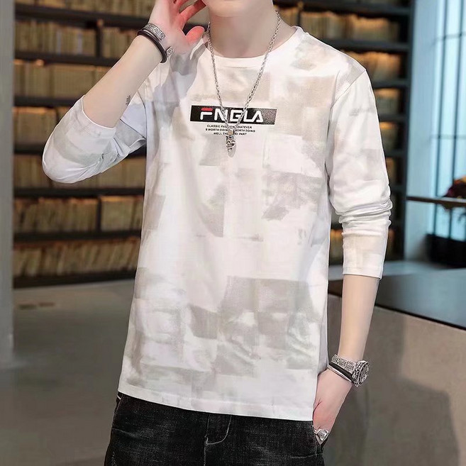 長袖T恤男【M-3XL】學生上衣服 男春秋季迷彩長T恤內搭 潮流ins休閒百搭打底衫 城市風貌韓版日系