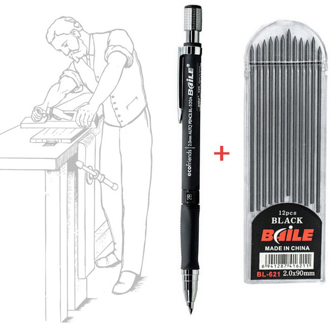 목수샤프 샤프연필 목수용 자동연필 연필깎이 내장 샤프심 포함, 샤프+검정심