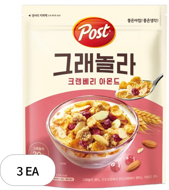 포스트 크랜베리 아몬드 그래놀라, 500g, 3개