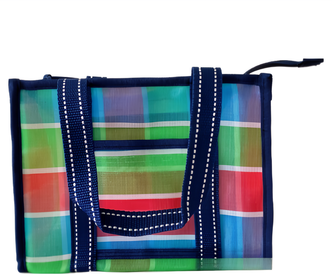 lv茄芷袋 台灣製 復古手提便當袋 買菜購物袋 尼龍阿嬤袋 台客袋, 經典藍, 1個