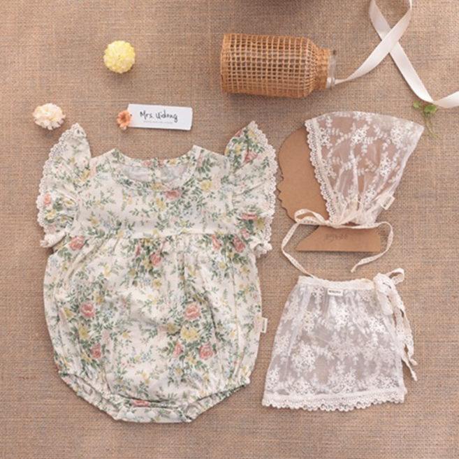 [출산백일선물] 우이동금손 프렌치로즈 슈트3종세트 [선물포장]