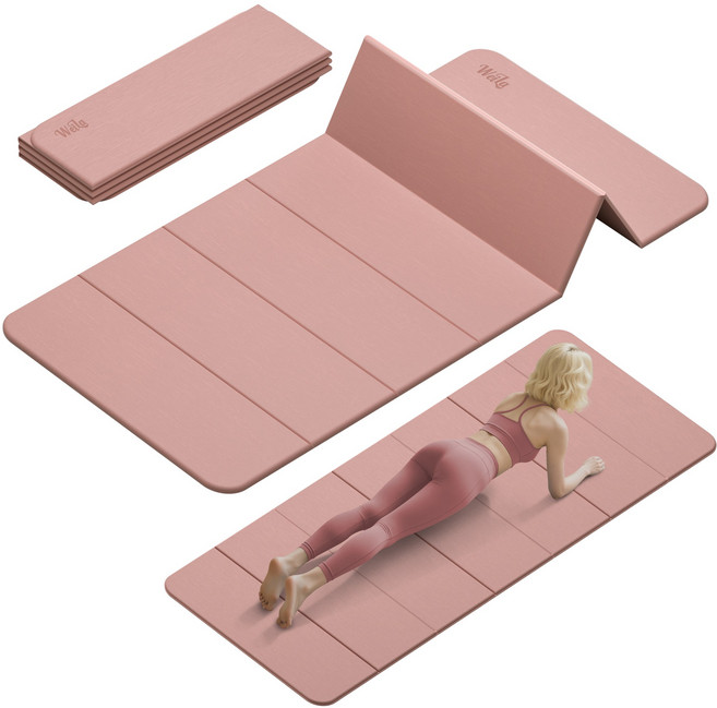 요가매트 접이식 미끄럼방지 TPE 80cm 와이드 휴대용 운동매트, 1개, 핑크