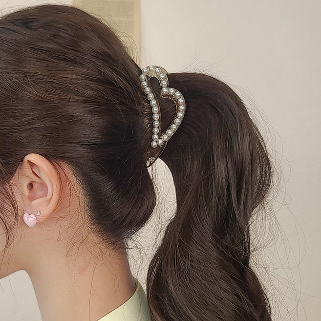 초콜리트쥬얼리 샐리 하트라인 포니테일 진주 바나나 집게핀 - 2color