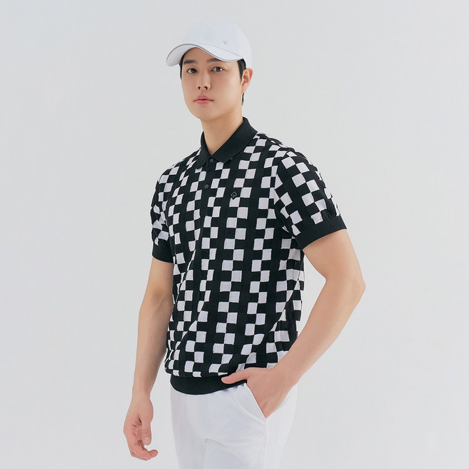 남성 체크 패턴 요꼬 카라 반팔 니트 RMSPN2202-199