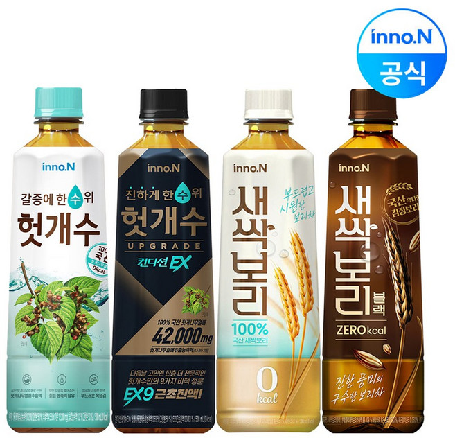 차음료 500ml 24개 제로칼로리 헛개수6+헛개수EX6+새싹보리6+새싹보리블랙6