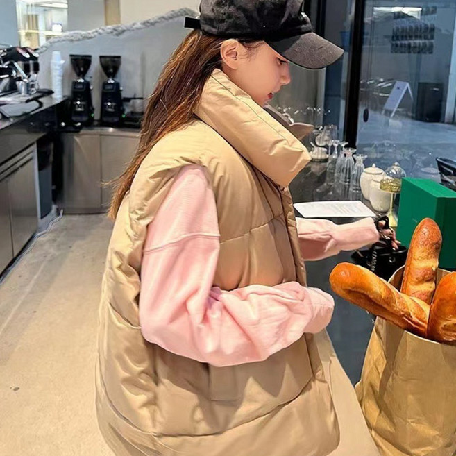 하이넥 사선지퍼 오버핏 패딩조끼 빅사이즈